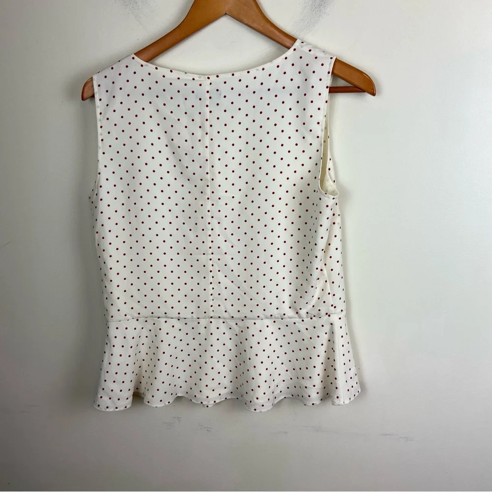 Talbots White Cream Red Polka Dot Peplum Blouse Business Casual Office Size 8‎ - Picture 4 of 10